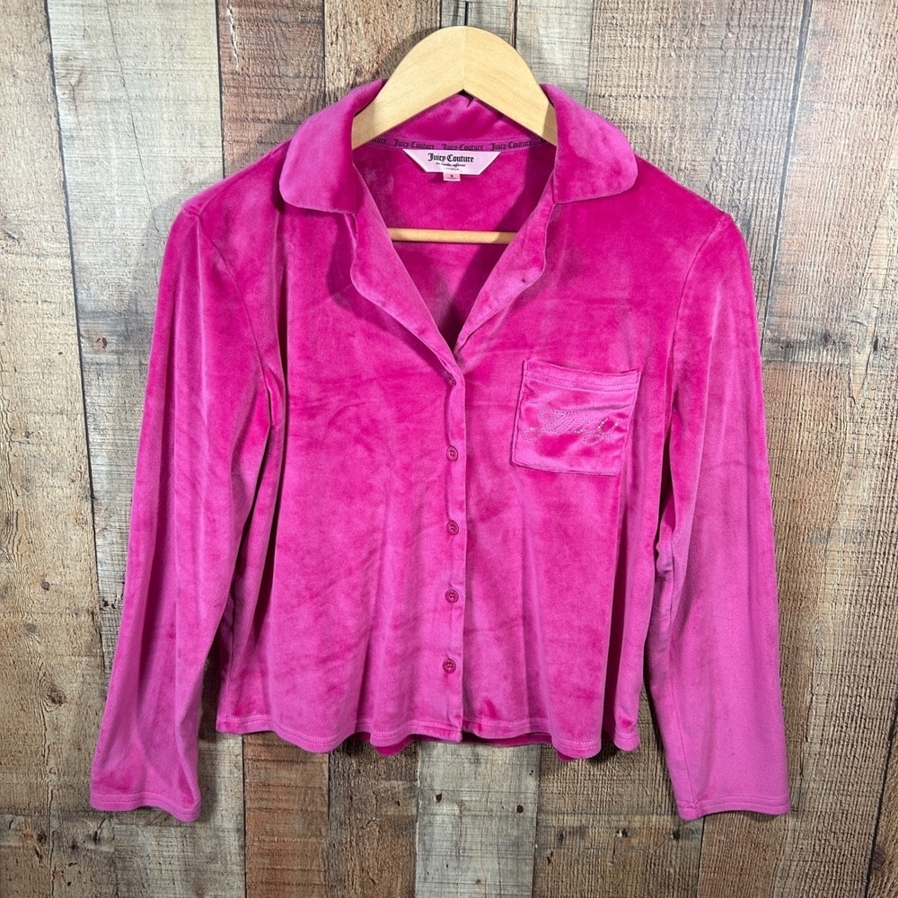 Juicy Couture Hot Pink Velour Rhinestone Logo Pajama Top Sleepwear Small